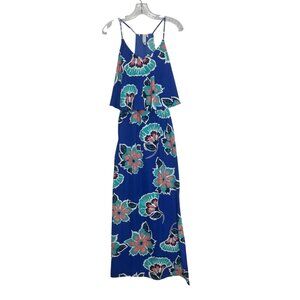 Pink Owl Floral Maxi Dress Small Blue Summer Sleeveless
